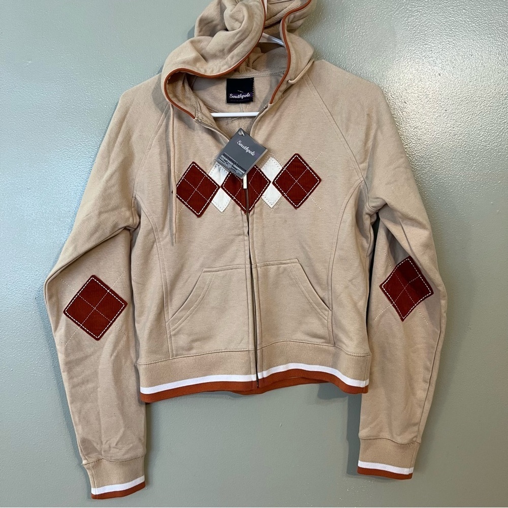 Southpole Beige Full Zip Cotton Sweatshirt Hoodie Y2K Girls Size L MWT